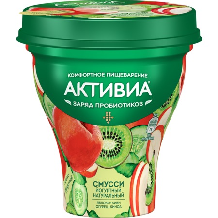 Активиа Биопродукт кисломолоч.йогурт. «Смусси», обогащ.бифидобактериями ActiRegularis®,с яблоком,киви,огурцом и киноа. мдж 1,0% 250г