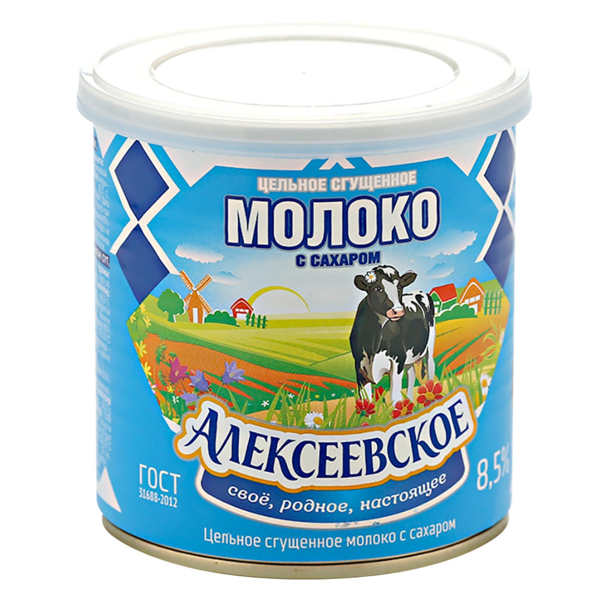 АЛЕКСЕЕВ.Молоко цел.сг.сах.8,5% ж/б 360г по акции в Пятерочке