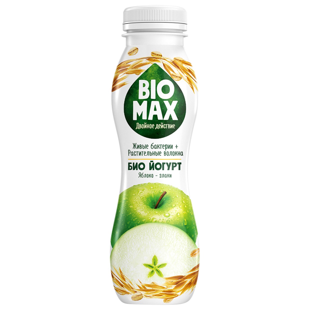 "Bio-Max" биойогурт c наполнителем «Яблоко-злаки», обогащенный бифидобактериями и пребиотиком; 1.5%; 270г по акции в Пятерочке