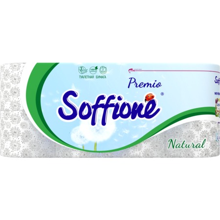 Бумага туалетная Soffione Premium Nature, 3 слоя, 8 рулонов по акции в Пятерочке