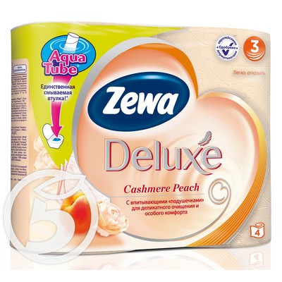 Бумага туалетная "Zewa" С ароматом персика 3 слоя 4шт по акции в Пятерочке