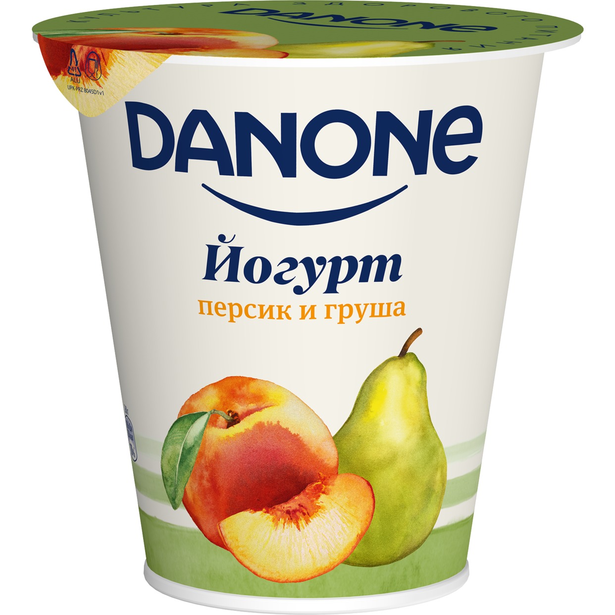 БЗМЖ Данон Йогурт с персиком и грушей, с массовой долей жира 2,8% 260г по акции в Пятерочке