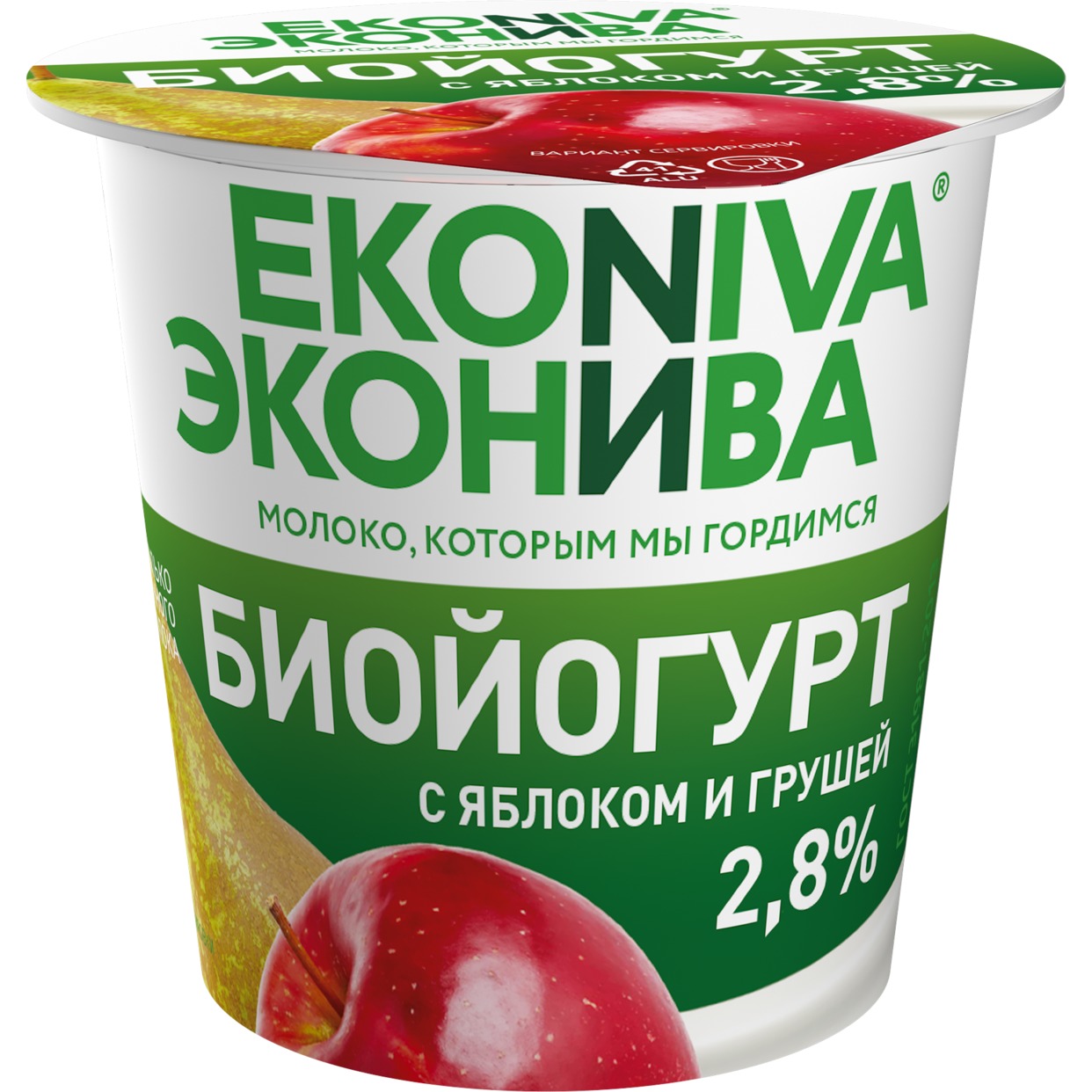 БЗМЖ EKONIVA Биойогурт с яблоком и грушей. МДЖ 2,8% 125 гр.
