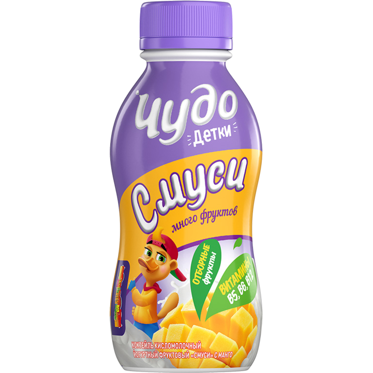 БЗМЖ Коктейль кисломолочный йогуртный фруктовый "Смуси" с манго, с витаминами и пребиотиком "Чудо Детки" 1.9% 200г Бутылка пластик