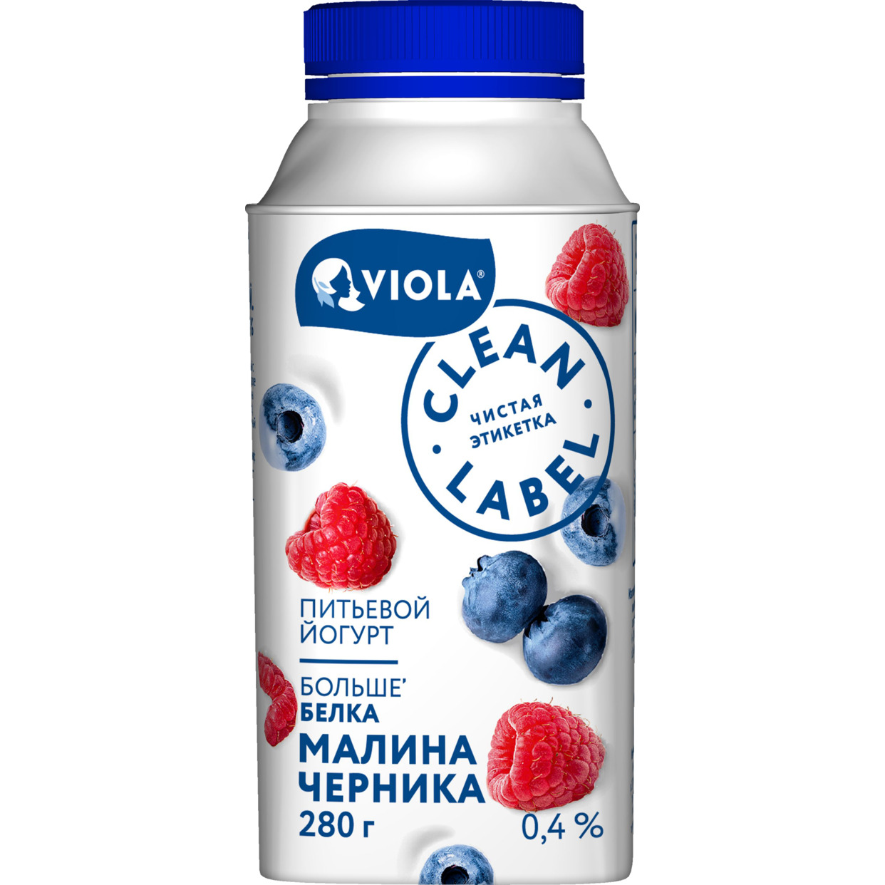 БЗМЖ Йогурт VIOLA Clean Label с малиной/черникой питьевой 0,4% 280г по акции в Пятерочке