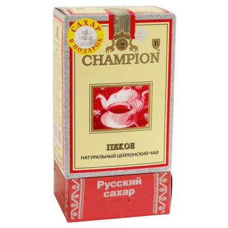 Champion Чай Пекое чер.цейлон. 250г + сахар белый кусковой 500г .