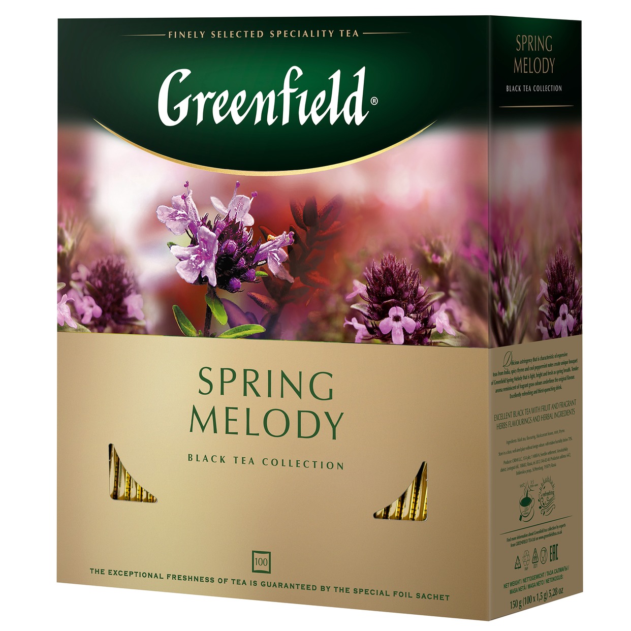 Чай Greenfield Spring Melodi черный 100пак*1,5г по акции в Пятерочке
