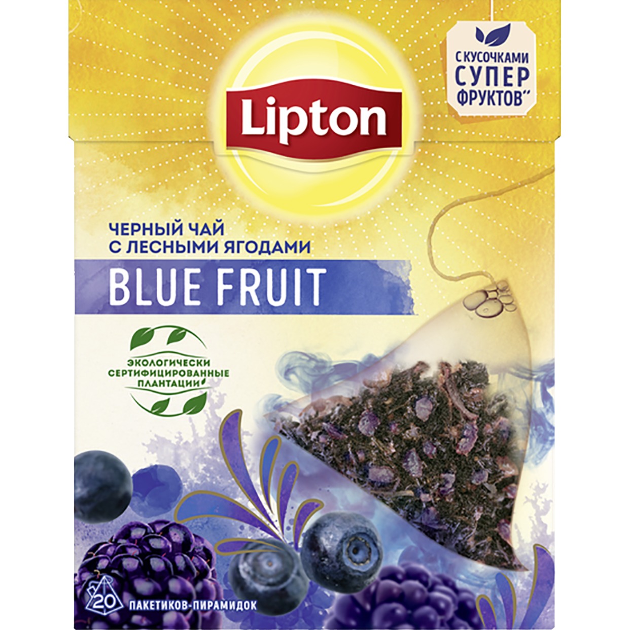 Чай Lipton Blue Fruit черный 20пак*1,8г по акции в Пятерочке