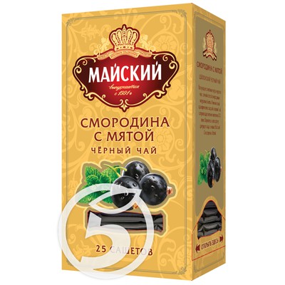 Чай "Майский" Смородина с мятой черный 25пак по акции в Пятерочке