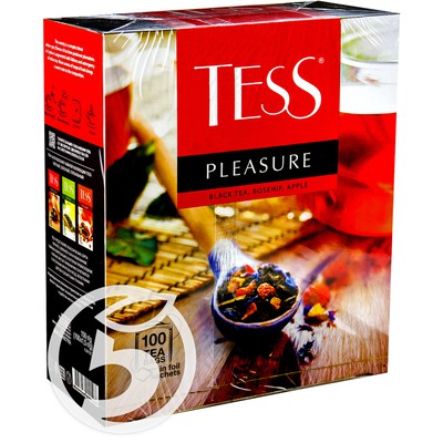 Чай "Tess" Pleasure с ароматом тропических фруктов черный 100пак по акции в Пятерочке