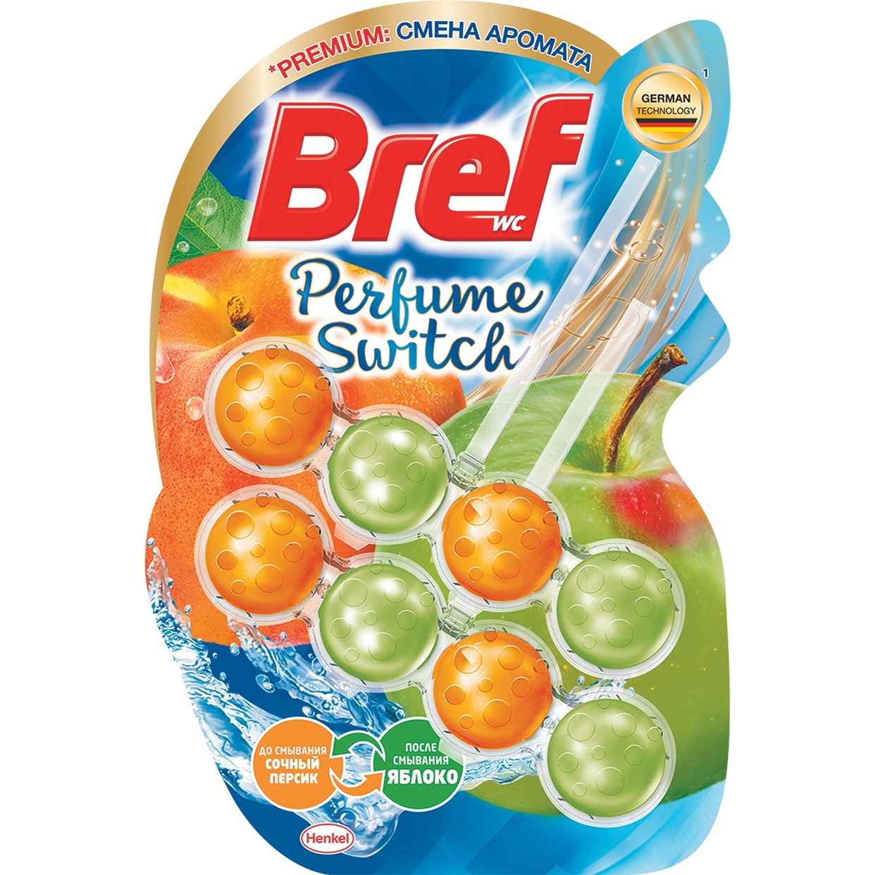 Чистящие средства для унитаза BREF Perfume Switch Сочный персик - яблоко 2*50г по акции в Пятерочке