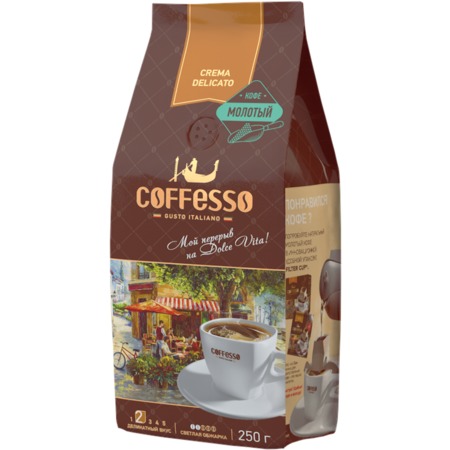 COFFESSO Кофе CREMA DELICATO мол.250г по акции в Пятерочке