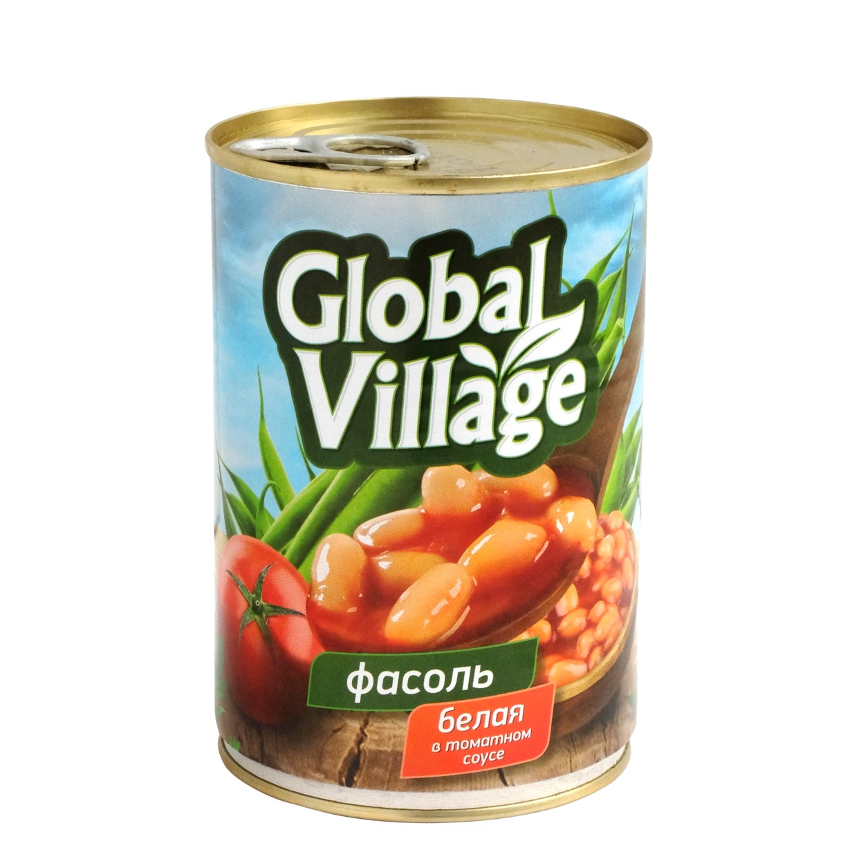 Фасоль Global Village, белая, в томатном соку, 425 мл