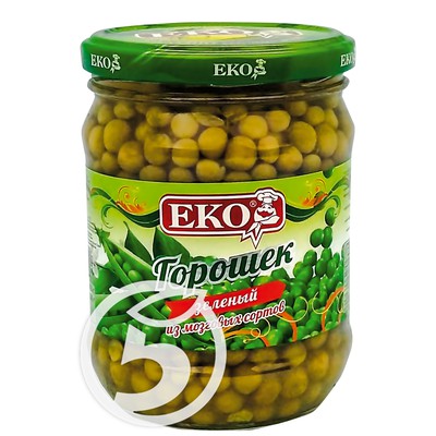 Горошек "Eko" зеленый 480г по акции в Пятерочке