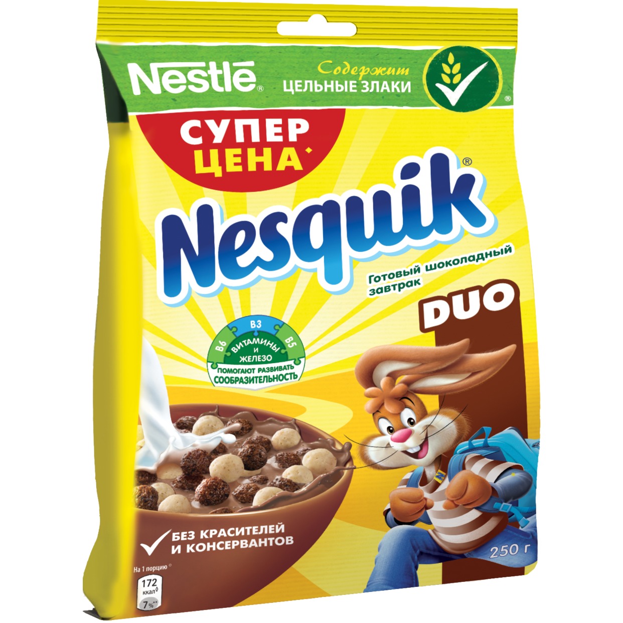 Готовый завтрак "Nesquik" Duo Шоколадный 250г по акции в Пятерочке