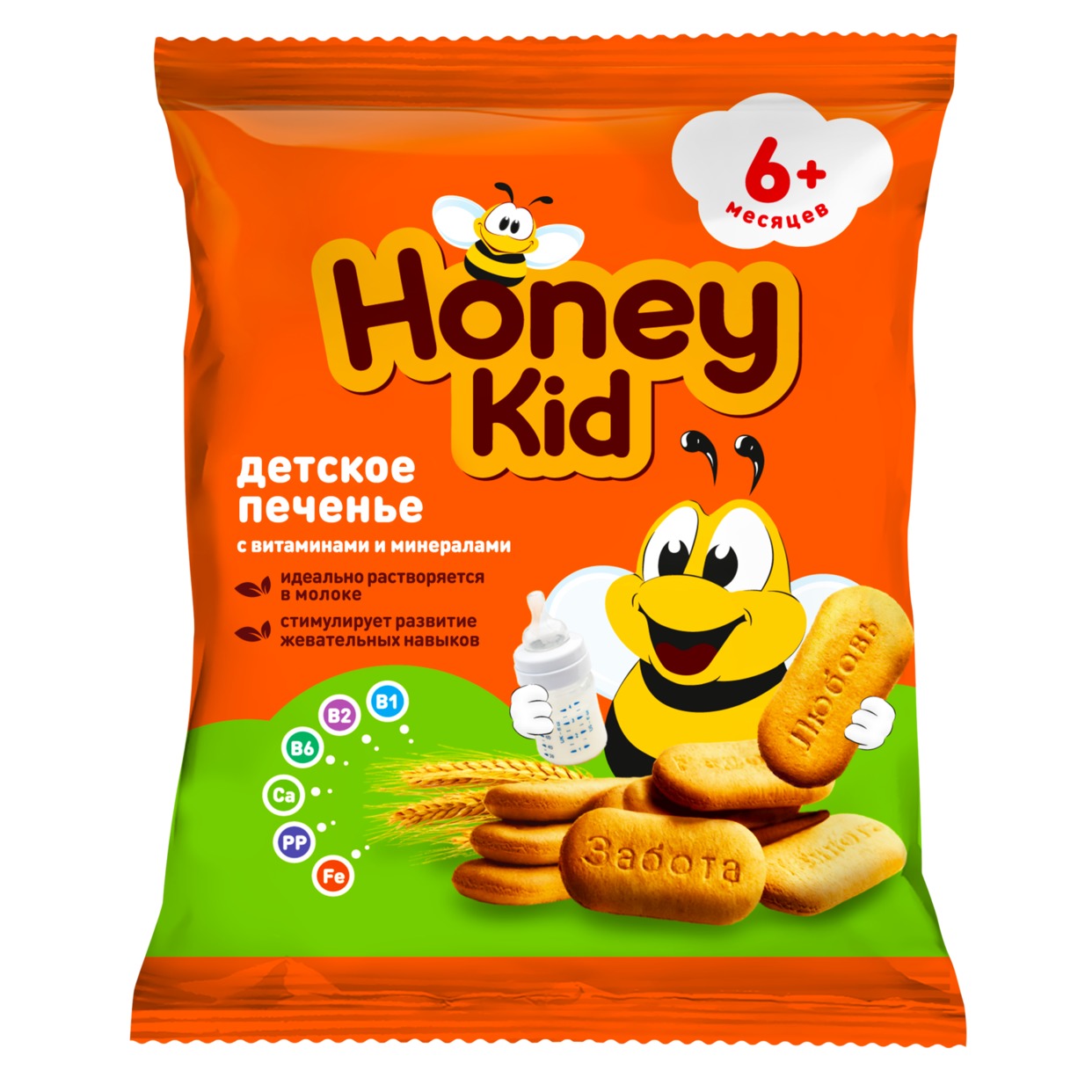 Honey kid Печенье детское растворимое с витаминами и минералами с 5 мес 60 г