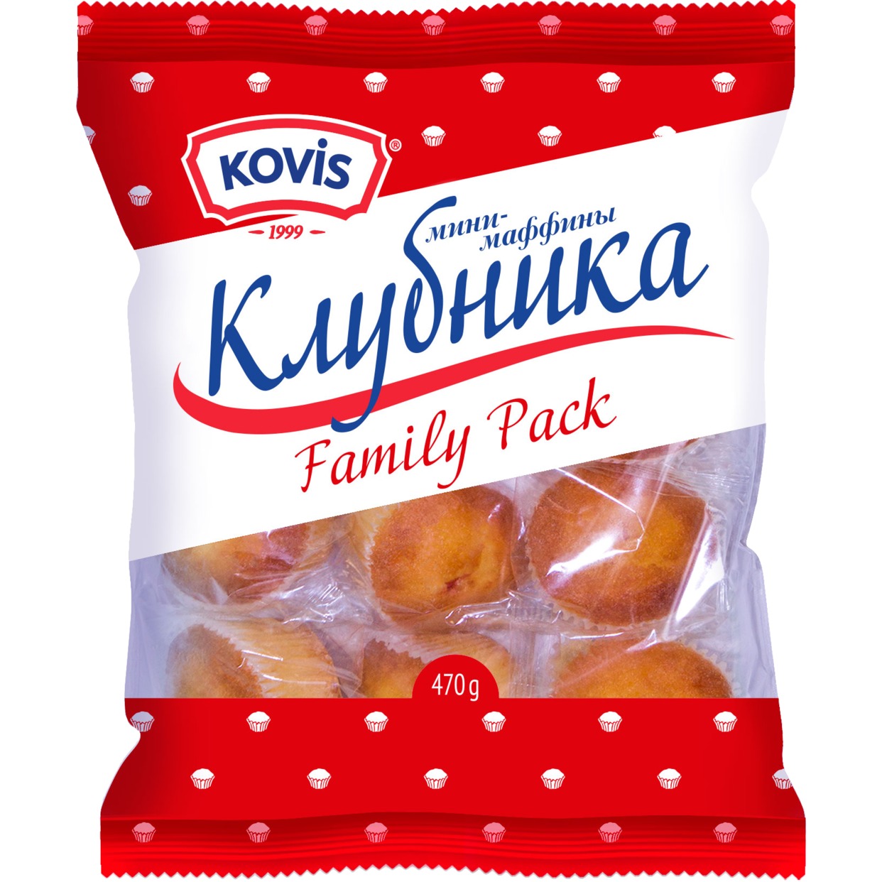 Изделия хлебобулочные сдобные "Мини-маффины" под товарным знаком "KOVIS" с фруктово-ягодной начинкой клубника 470г, шт