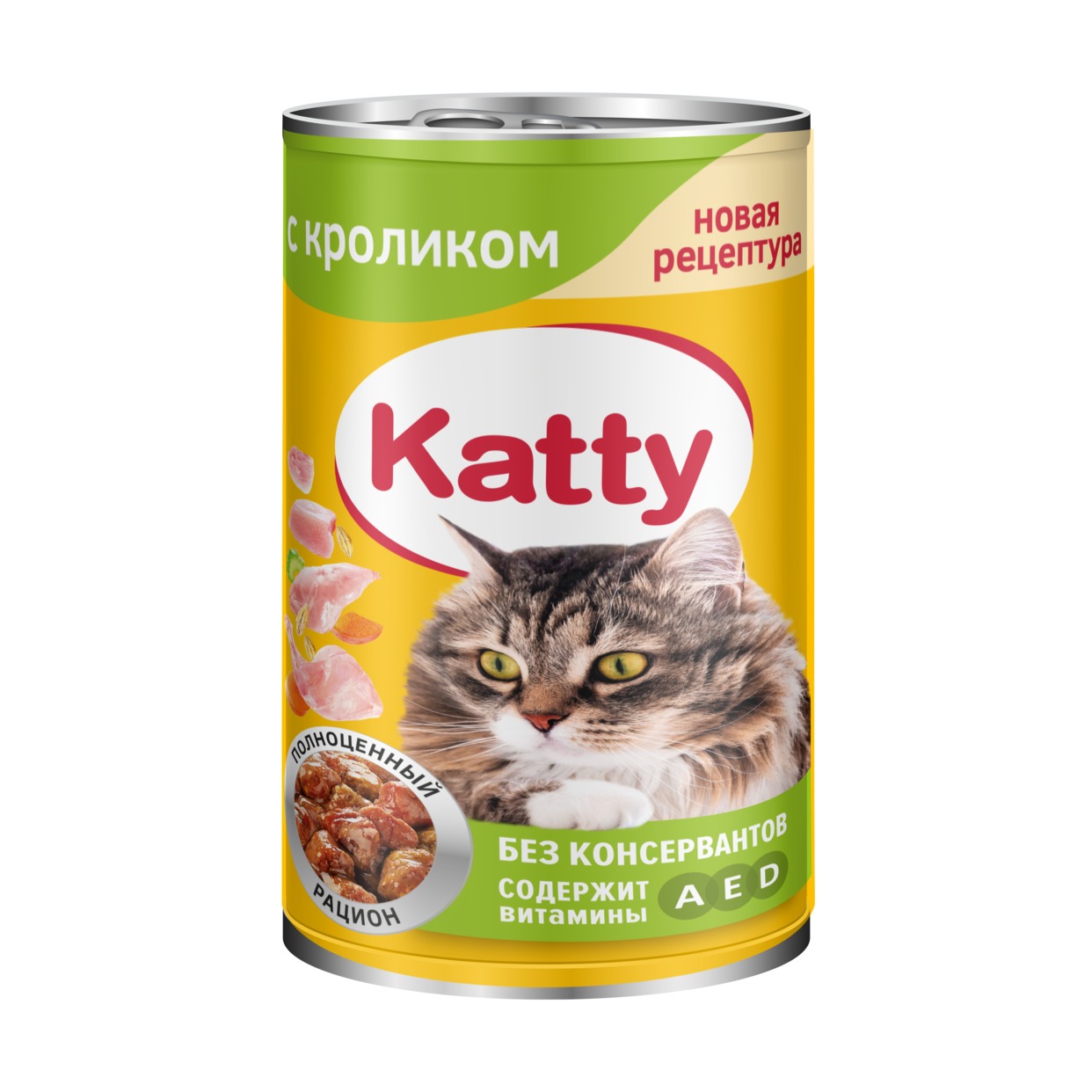 Katty Корм консервированный полнорационный для кошек с кроликом в соусе, ж/б 415 гр. по акции в Пятерочке