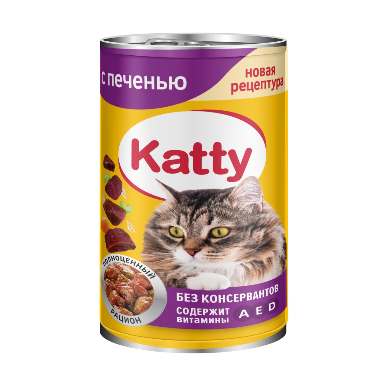 Katty Корм консервированный полнорационный для кошек с печенью в соусе, ж/б 415 гр. по акции в Пятерочке