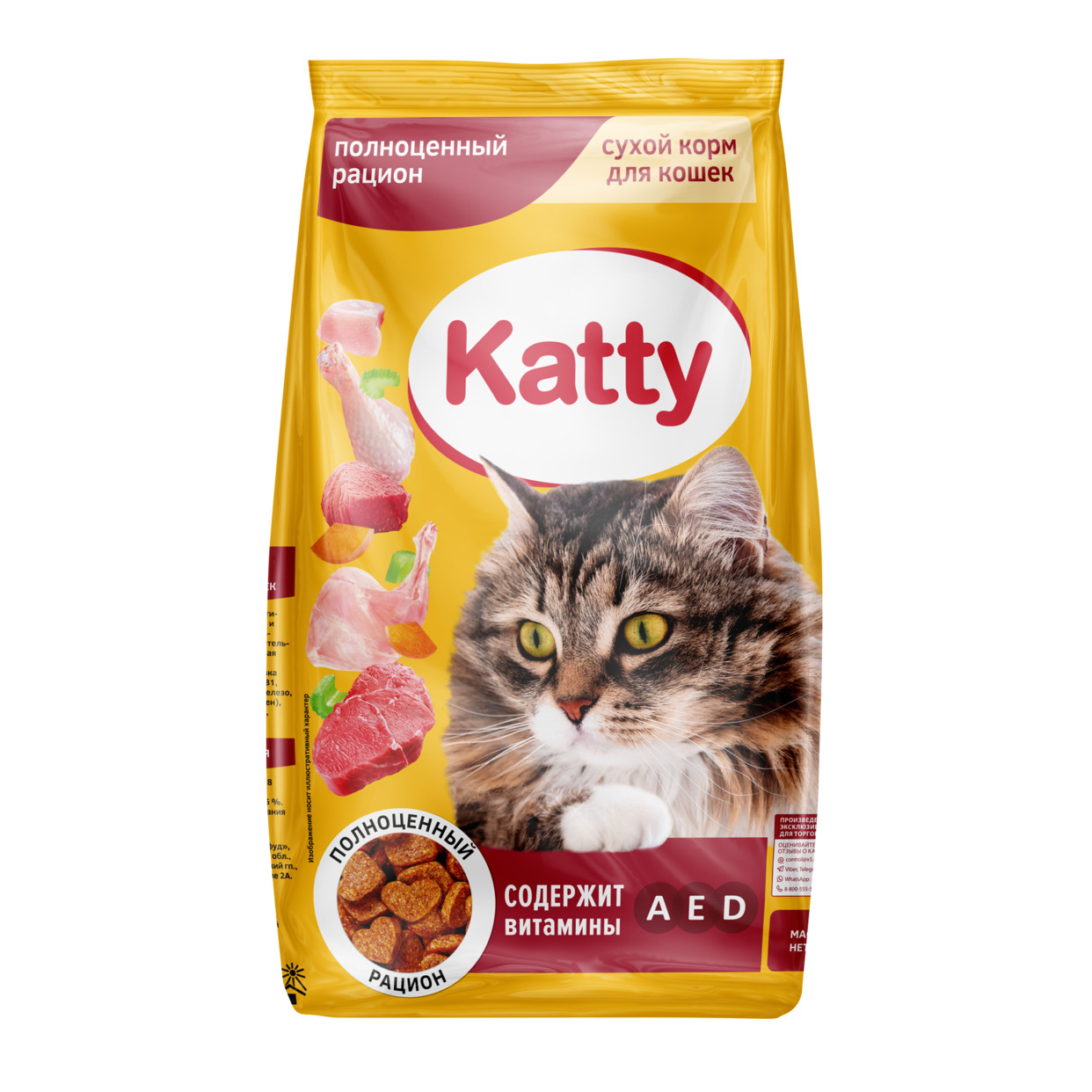 Katty корм сухой для взрослых кошек , пп, 350 г