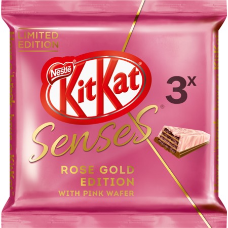 KITKAT® SENSES® Rose Gold Edition.Pink Wafer. Taste Strawberry. Белый шоколад со вк.клубники и молочный шоколад с хруст.вафлей,3х40г