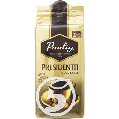 Кофе "Paulig" Presidentti Gold Label молотый 250г по акции в Пятерочке