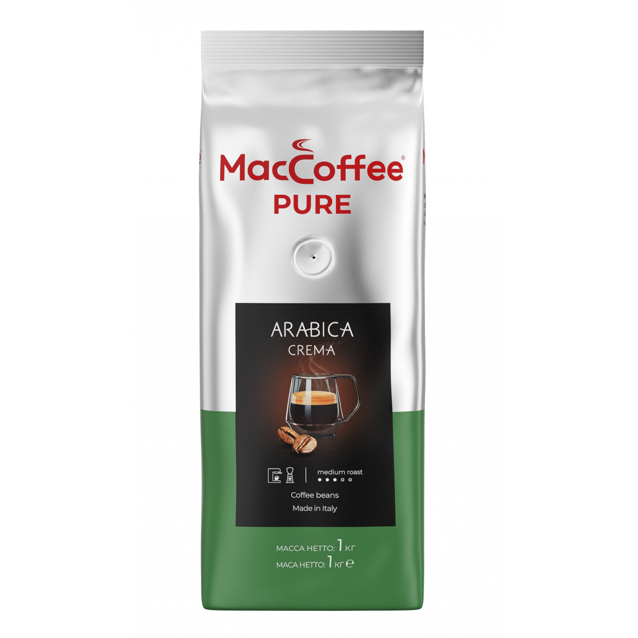 Кофе жареный натуральный в зернах MacCoffee "PURE Arabica Crema" 1000 г