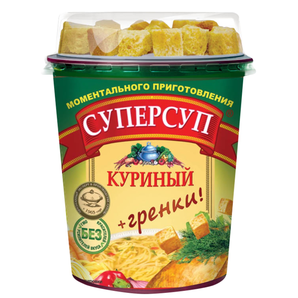 Концентрат пищевой: СУП товарный знак "Суперсуп" моментального приготовления "Куриный" (+гренки)