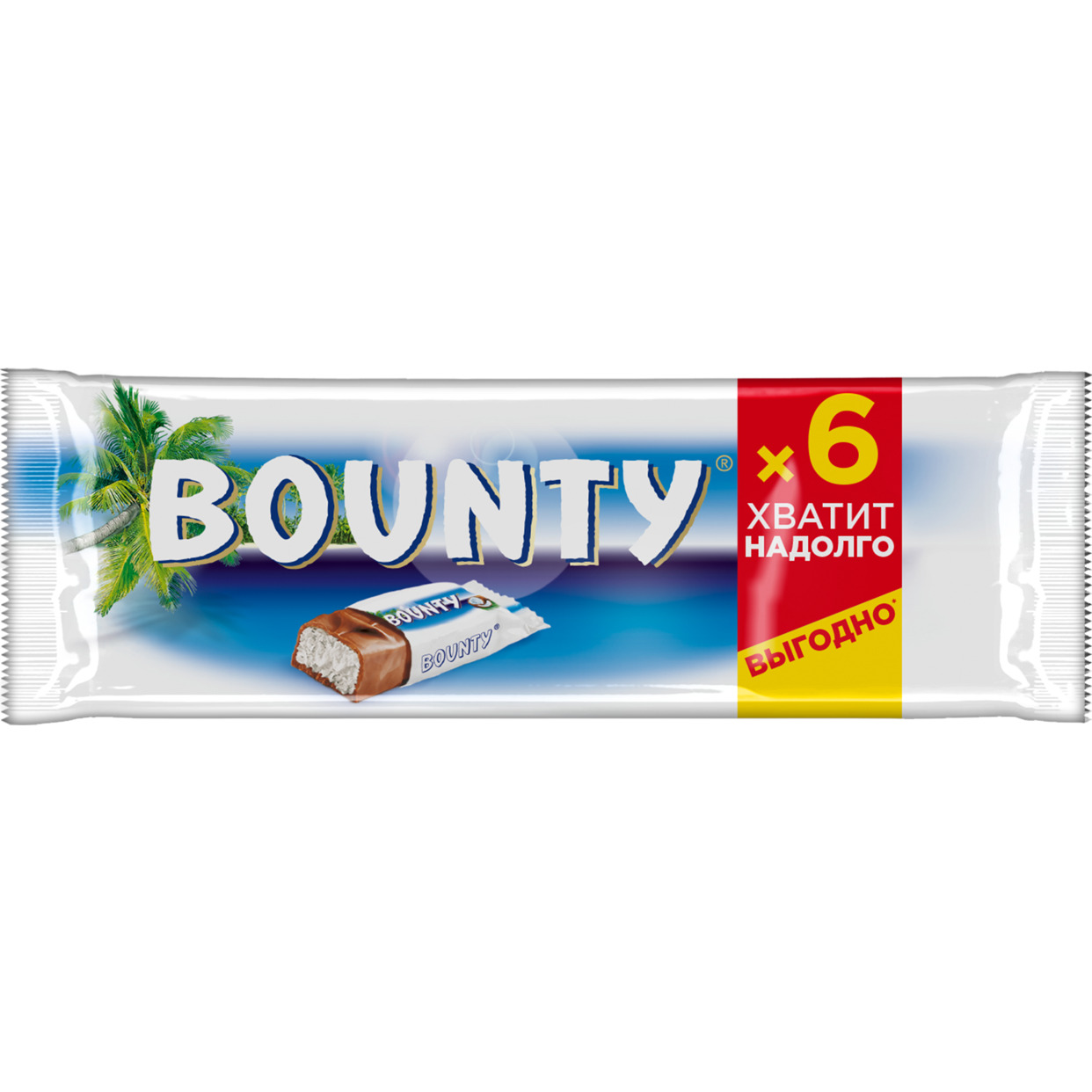 Конфета Bounty с нежной мякотью кокоса, покрытая молочным шоколадом, 165г (6х27.5г)