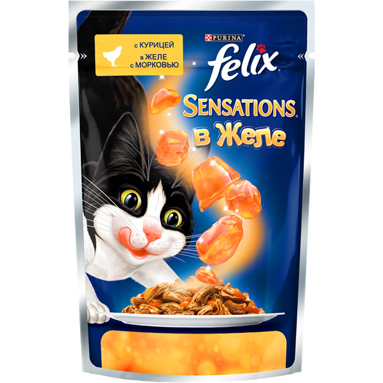 Корм для кошек Felix, курица в желе с морковью , 85 г по акции в Пятерочке