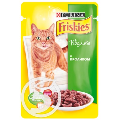 Корм "Friskies" для кошек с кроликом в подливе 100г по акции в Пятерочке
