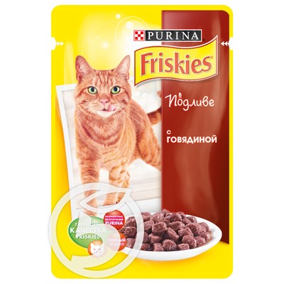 Корм "Friskies" Говядина в подливе для кошек 100г по акции в Пятерочке