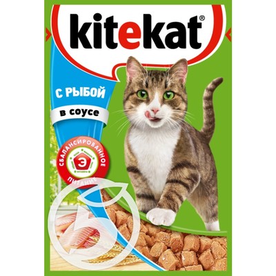 Корм "Kitekat" С рыбой в соусе для взрослых кошек 85г по акции в Пятерочке