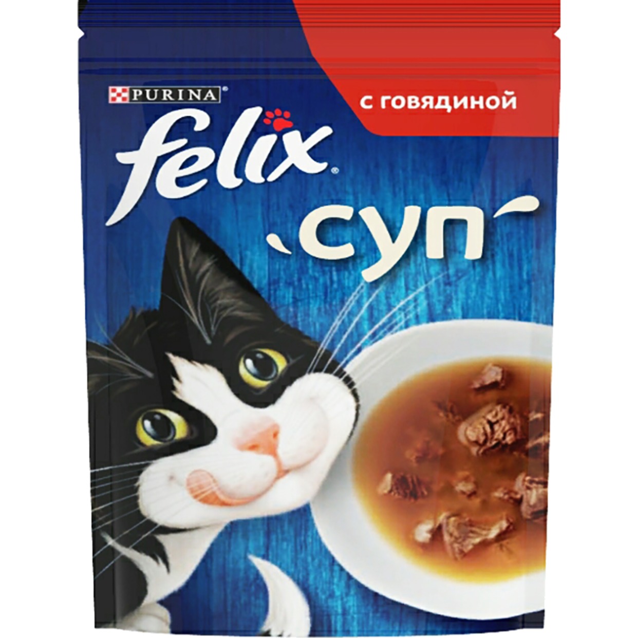 Корм консервированный неполнорационный Felix Суп для взрослых кошек с говядиной, 48г по акции в Пятерочке