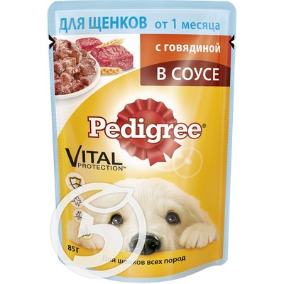 Корм "Pedigree" говядина в соусе для щенков от 1 месяца 85г по акции в Пятерочке