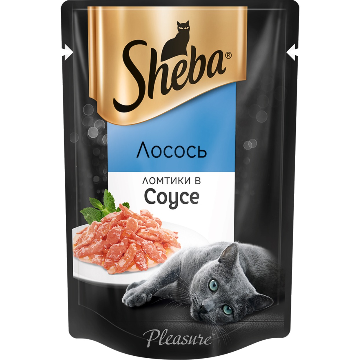 Корм Sheba Pleasure консервированный полнорационный для взрослых кошек с лососем Ломтики в соусе Лосось, 85г.