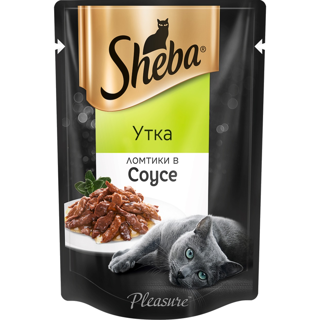 Корм Sheba Pleasure консервированный полнорационный для взрослых кошек с уткой Ломтики в соусе Утка, 85г.