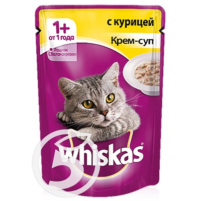 Корм "Whiskas" Крем-суп с курицей для взрослых кошек 85г по акции в Пятерочке