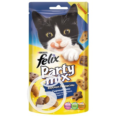 Лакомство "Felix" Party Mix сырный микс для кошек 60г