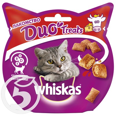 Лакомство "Whiskas" Duo Treats говядина и сыр для взрослых кошек 40г по акции в Пятерочке