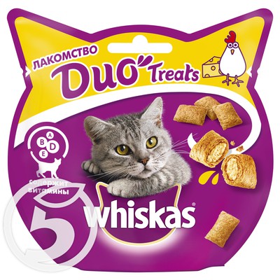 Лакомство "Whiskas" Duo Treats курица и сыр для взрослых кошек 40г по акции в Пятерочке