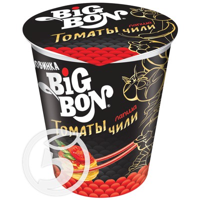 Лапша "Bigbon" с томатами и перцем чили 85г по акции в Пятерочке