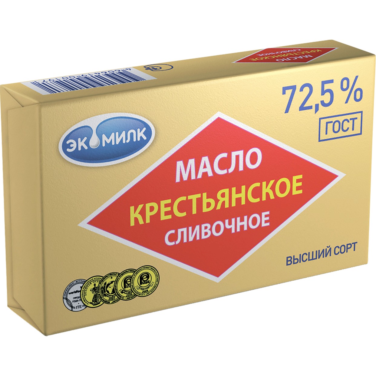 Масло "Экомилк" сливочное Крестьянское 72.5% 180г