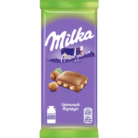 MILKA Шоколад молочный с цел.фунд.90г по акции в Пятерочке