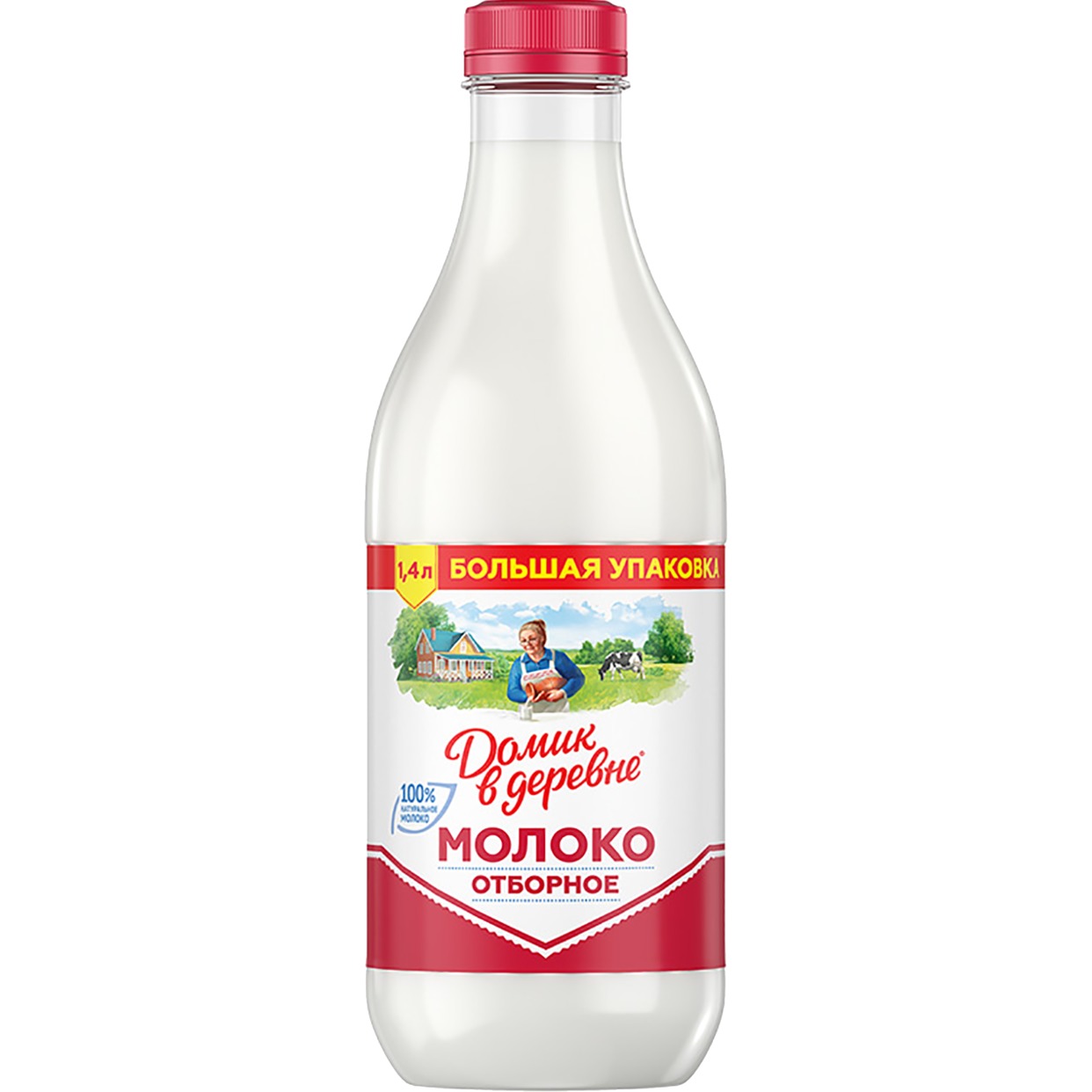 Молоко Домик в деревне, отборное, пастеризованное, 3,7%, 1400 мл по акции в Пятерочке