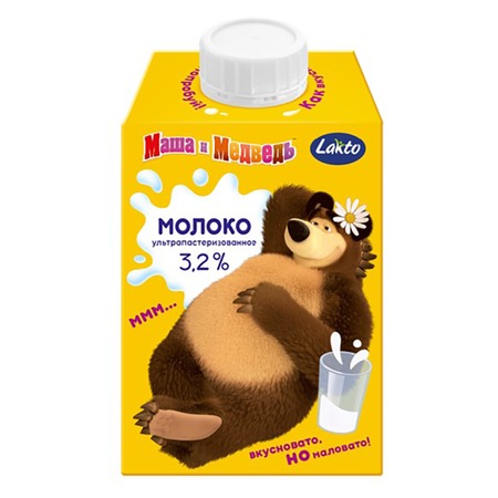 Молоко Маша и Медведь, ультрапастеризованное, детское, 3,2%, 480 мл