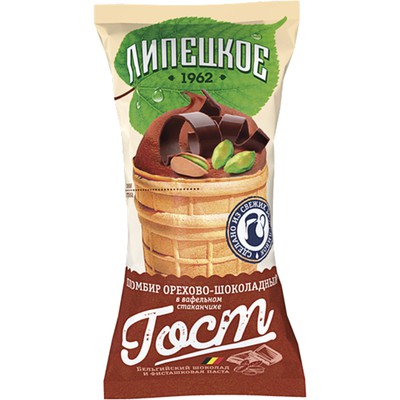 Мороженое "Липецкое" пломбир орехово-шоколадный Гост 15% 90г