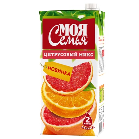 "Моя Семья" напиток сокосод. из апельсина и грейпфрута, обогащенный провитамином А, 2л по акции в Пятерочке