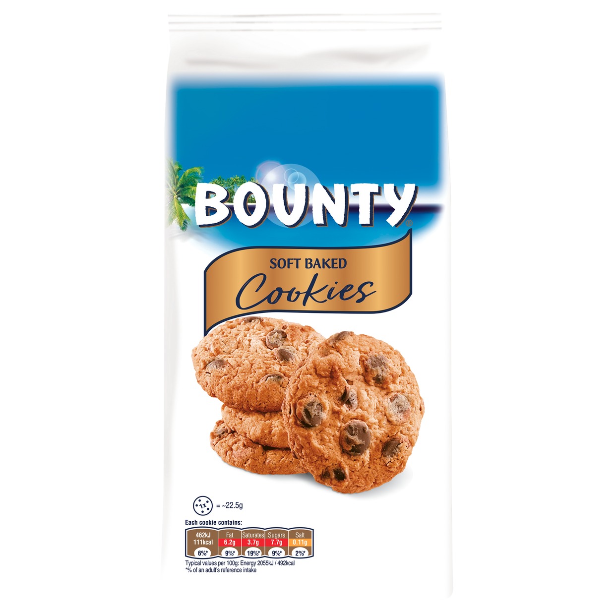 Мягкое печенье c кусочками молочного шоколада и кокосом Bounty 180г