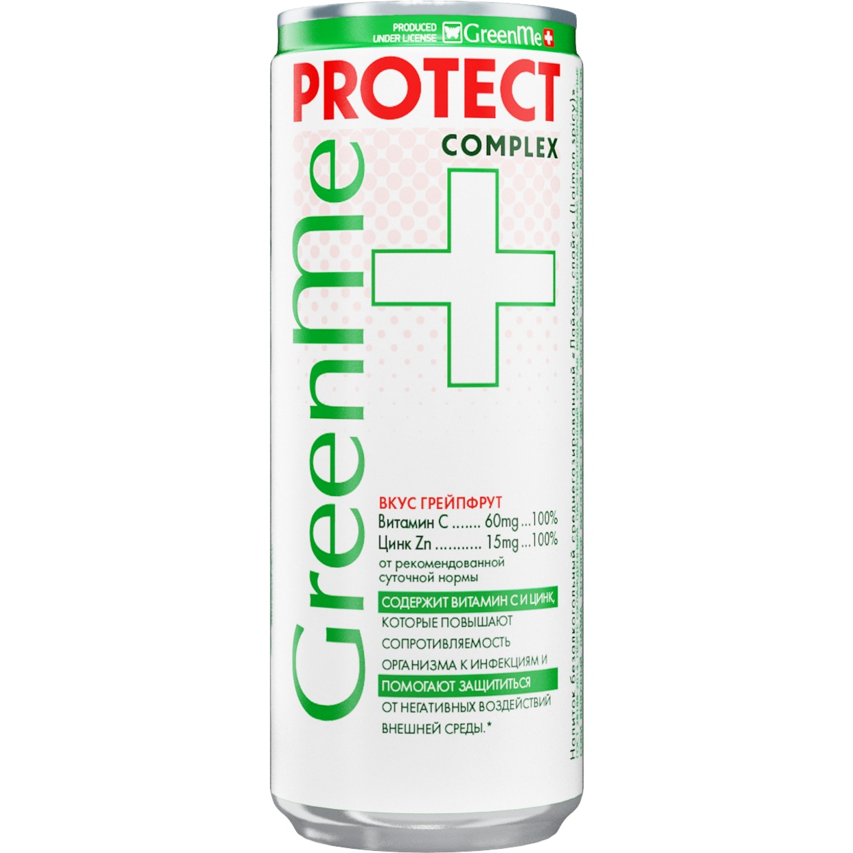 Напиток безалкогольный тонизирующий газированный «ГринМи плюс протект (GreenMe plus protect)» 0,33 л.